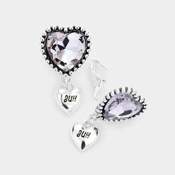 June Birthstone Heart Dangle Clip On Earrings NWT - Picture 1 of 5